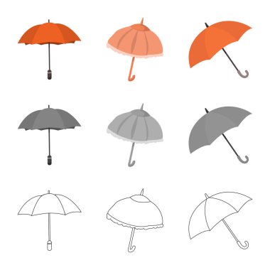 Koruma ve kapalı simge vektör tasarımı. Koruma ve hisse senedi için yağmurlu vektör simge kümesi.