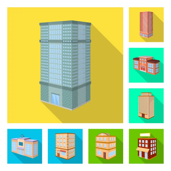 Illustrazione vettoriale della costruzione e del logo dell'edificio. Set di costruzione e stock immobiliare simbolo per il web . — Vettoriale Stock