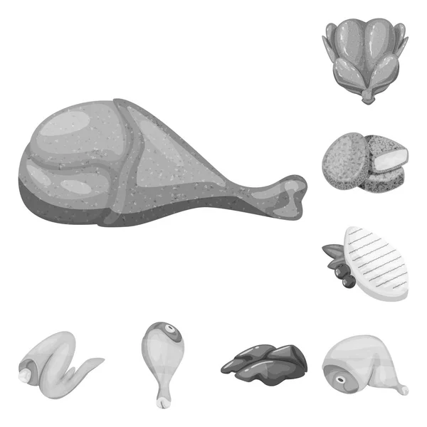 Illustrazione vettoriale della cucina e del logo degli uccelli. Raccolta di icone vettoriali della cucina e del pollame per le scorte . — Vettoriale Stock