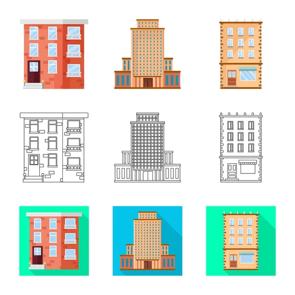 Vectorillustratie van gemeentelijke en pictogram van het centrum. Collectie van gemeentelijke en estate aandelensymbool voor web. — Stockvector