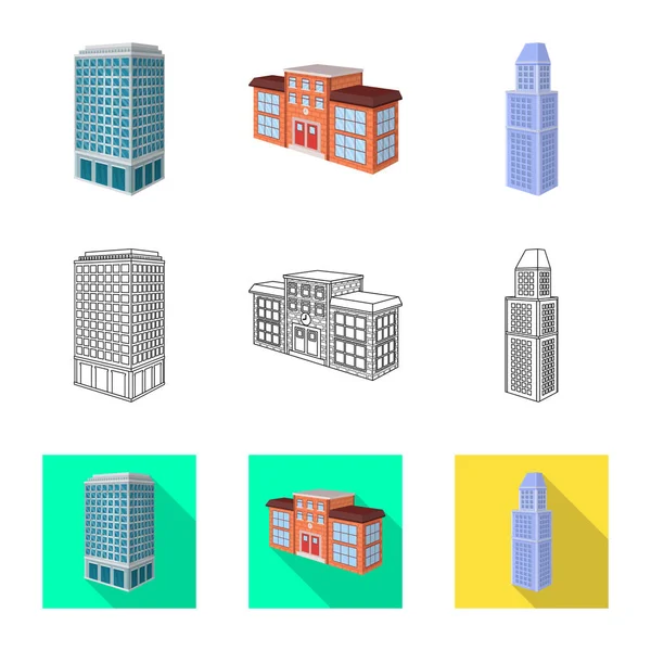 Illustrazione vettoriale dell'icona della costruzione e dell'edificio. Raccolta di illustrazione vettoriale costruzione e patrimonio immobiliare . — Vettoriale Stock