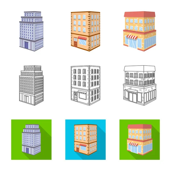 Illustrazione vettoriale della costruzione e del logo dell'edificio. Raccolta di illustrazione vettoriale costruzione e patrimonio immobiliare . — Vettoriale Stock