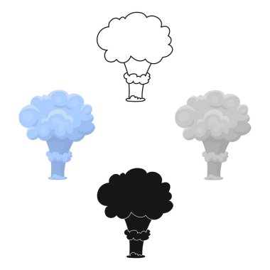 Karikatür nükleer patlama simgesi, siyah tarzı beyaz arka plan üzerinde izole. Patlamalar sembolü stok vektör illüstrasyon.