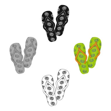 Yaz lastik parmak arası terlik. Karikatür flip flop tek simge, siyah stil vektör sembolü stok illüstrasyon.