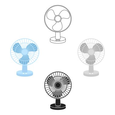 Karikatür fan simgesi, siyah tarzı beyaz arka plan üzerinde izole. Ev aletleri sembolü stok vektör illüstrasyon.