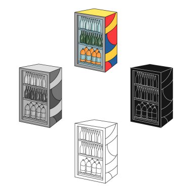 Karikatür içecekler simgesi ile Buzdolabı, beyaz arka plan üzerinde izole siyah tarzı. Süpermarket sembolü stok vektör illüstrasyon.