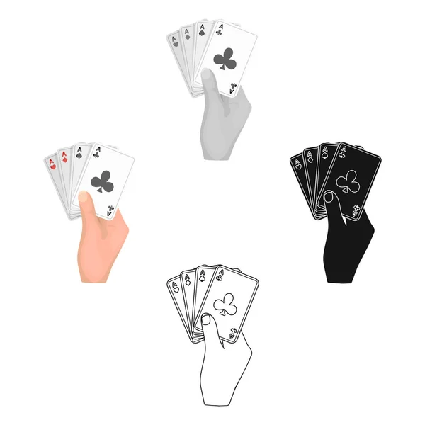 Combinación de cartas en mano. Jugar a las cartas icono único en la historieta, negro estilo vector símbolo stock ilustración web . — Vector de stock