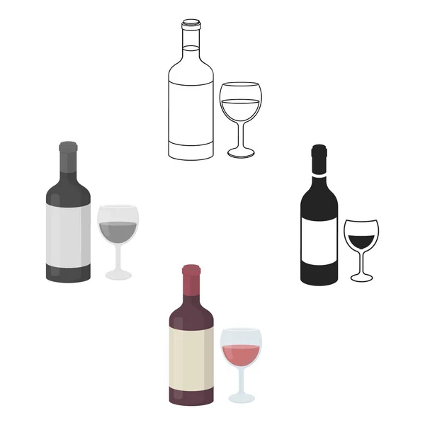 Icône de vin rouge en dessin animé, style noir isolé sur fond blanc. Illustration vectorielle du symbole alcool . — Image vectorielle