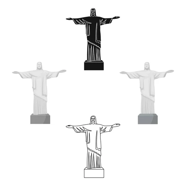 Icône du Christ Rédempteur en dessin animé, style noir isolé sur fond blanc. Brésil pays symbole illustration vectorielle de stock . — Image vectorielle