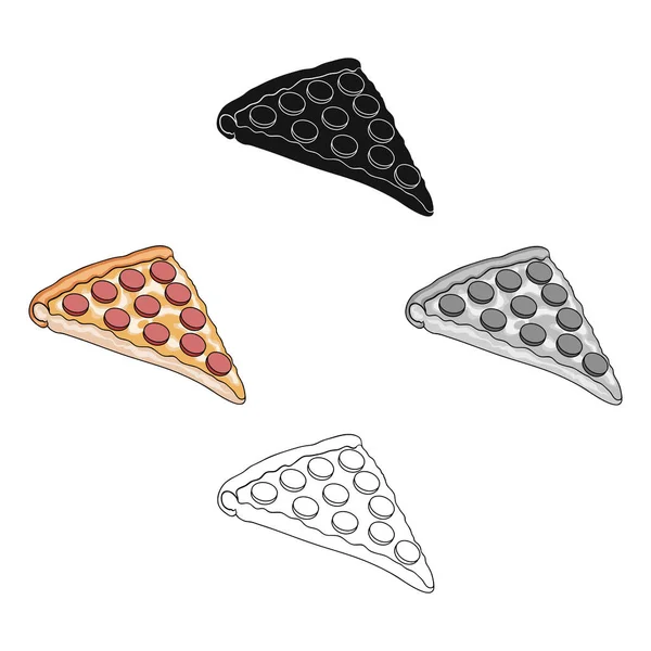 En bit pizza med olika ingredienser. Olika pizza enda ikon i tecknad film, svart stil vektor symbol Stock Illustration Web. — Stock vektor