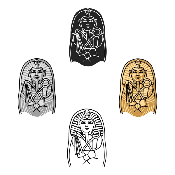 埃及法老石棺图标在卡通，黑色风格孤立在白色背景。博物馆符号库存矢量插图. — 图库矢量图片