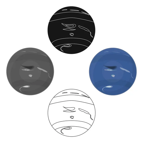 Icono de Neptuno en caricatura, estilo negro aislado sobre fondo blanco. Planetas símbolo stock vector ilustración . — Vector de stock