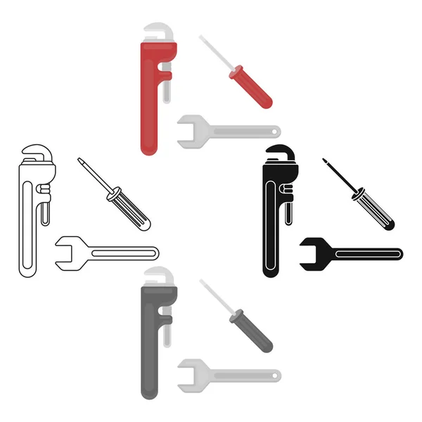 Ícone de ferramentas de encanamento em desenho animado, estilo preto isolado no fundo branco. Ilustração de vetor de estoque de símbolo de encanamento . — Vetor de Stock