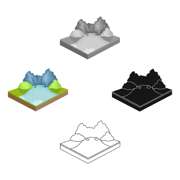 Montagne, rocce e paesaggio. Rilievo e montagne singola icona in cartone animato, stile nero isometrico vettore simbolo stock illustrazione web . — Vettoriale Stock