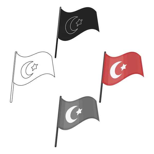 Flagge der Türkei-Ikone im Cartoon, schwarzer Stil isoliert auf weißem Hintergrund. Truthahn Symbol Aktienvektor Illustration. — Stockvektor