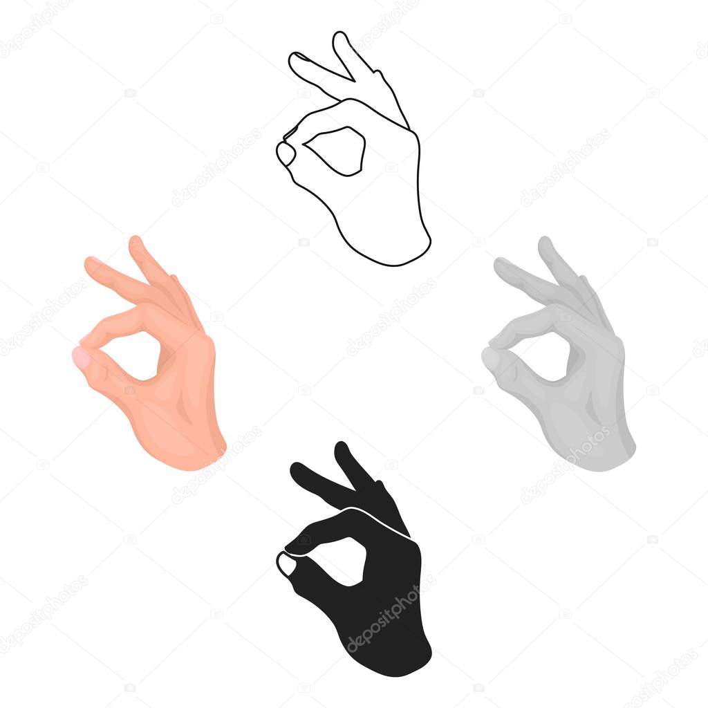 Okay sign icon in cartoon,black style isolated on white background. Hand gestures symbol stock vector illustration.