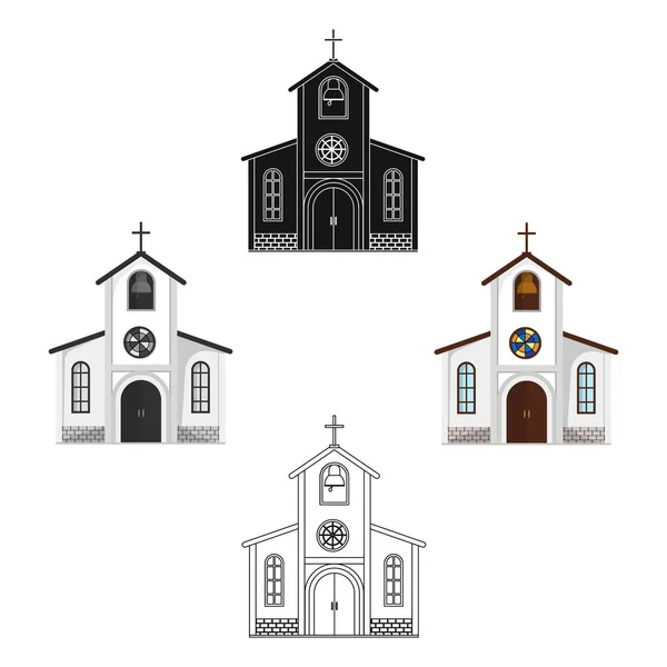 Iglesia en la que la novia y el novio conducen un rito antes de la boda. Icono único de la boda en la historieta, símbolo de vector de estilo negro ilustración de stock . — Vector de stock