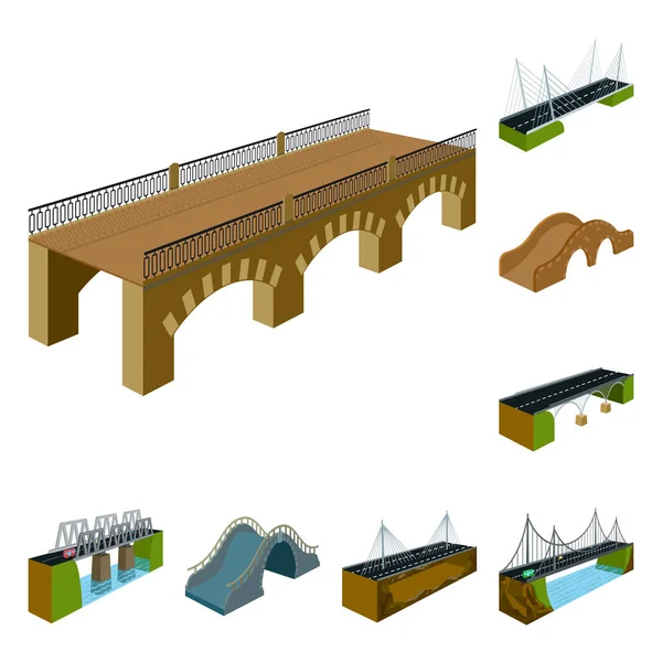 桥接和建筑符号的矢量图示。网桥和结构股票符号集. — 图库矢量图片