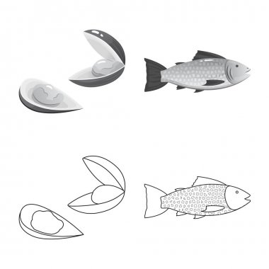 Taze ve restoran simgesi yalıtılmış nesne. Hisse senedi için taze ve deniz vektör simge kümesi.