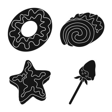 Tatlılık ve ürün sembolü vektör illüstrasyon. Stok için tatlılık ve tatlı vektör simgesi koleksiyonu.