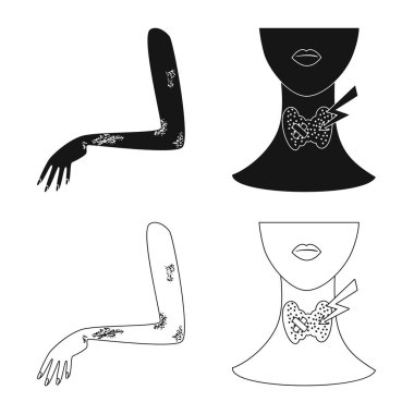 Tıp vektör çizim ve ağrı sembolü. Hastalık hisse senedi vektör çizim ve tıp kümesi.