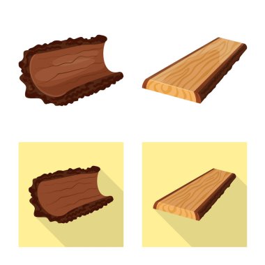 Yalıtılmış nesne ağacı ve ham sembol. Ağaç ve inşaat hisse senedi vektör çizim topluluğu.