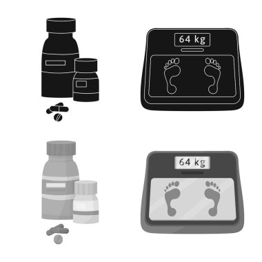 Diyet ve tedavi işareti vektör Illustration. Web için diyet ve ilaç hisse senedi simgesi kümesi.