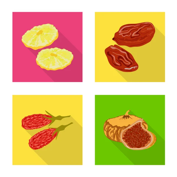 Ilustración vectorial de fruta y símbolo seco. Conjunto de frutas y alimentos vector icono para stock . — Vector de stock