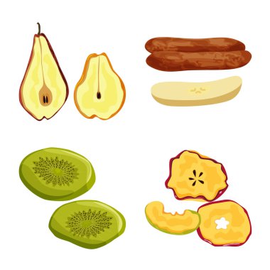 Meyve ve kurutulmuş logo vektör çizimi. Meyve ve gıda hisse senedi simgesi web için kümesi.