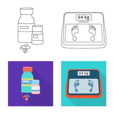 Diyet ve tedavi logo vektör tasarımı. Web için diyet ve ilaç hisse senedi simgesi kümesi.