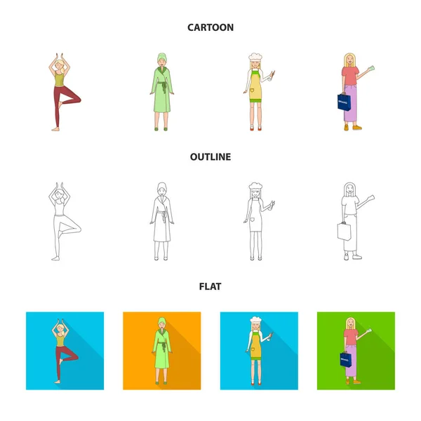 Ilustração vetorial da postura e do sinal de humor. Conjunto de postura e ilustração vetorial feminina . — Vetor de Stock