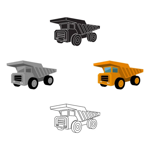 Sárga szemétszállító teherautó fekete kerekekkel.A jármű szállítására használt ásványok a bányában.Mine Industry egyetlen ikon rajzfilm, fekete stílusú vektor szimbólum készlet illusztráció. — Stock Vector