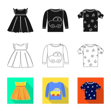 Moda ve giysi logo vektör Illustration. Web için moda ve pamuk hisse senedi simgesi kümesi.