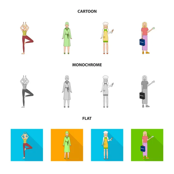 Ilustração vetorial da postura e do sinal de humor. Conjunto de postura e ícone vetorial feminino para estoque . — Vetor de Stock