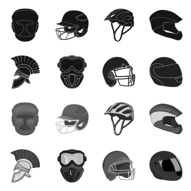 Kask ve spor logo vektör tasarımı. Kask ve moto hisse senedi vektör çizim seti.