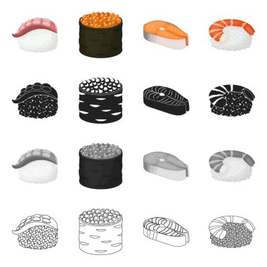 Suşi ve pirinç sembolü vektör tasarımı. Suşi ve ton balığı stok vektör illüstrasyon koleksiyonu.