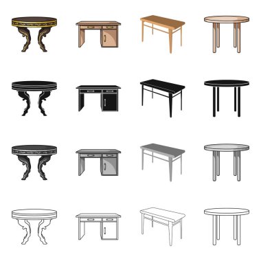 Masa ve ahşap simge vektör tasarımı. Stok için tablo ve masa vektör simgesi kümesi.