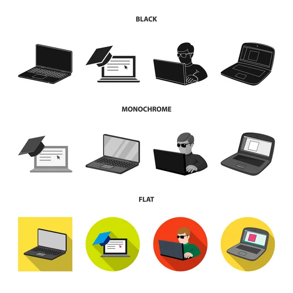 Isoliertes Objekt von PC und Bildschirmschild. Set von PC- und Monitor-Bestandsvektorillustration. — Stockvektor