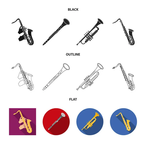 Vektorillustration der Trompete und des Messingsymbols. Set aus Trompete und Saxophon Aktiensymbol für Web. — Stockvektor