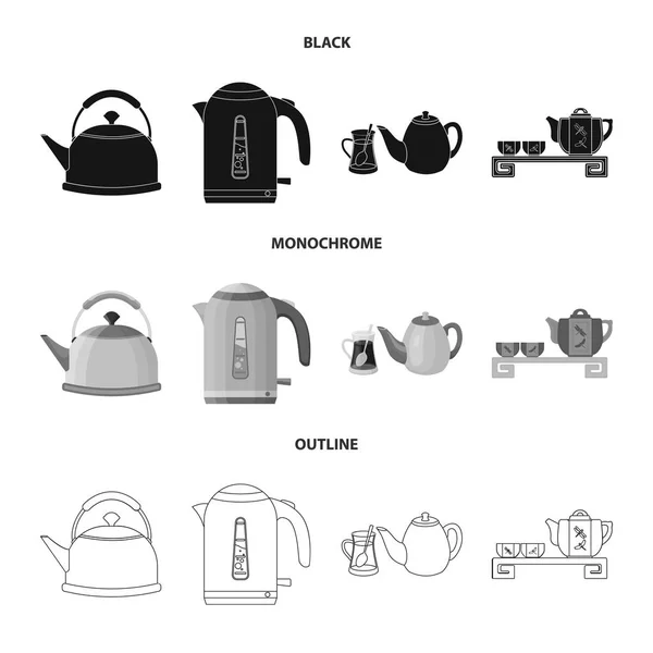 Diseño vectorial de la tetera y el icono del té. Conjunto de hervidor de agua y vector eléctrico icono para stock . — Vector de stock