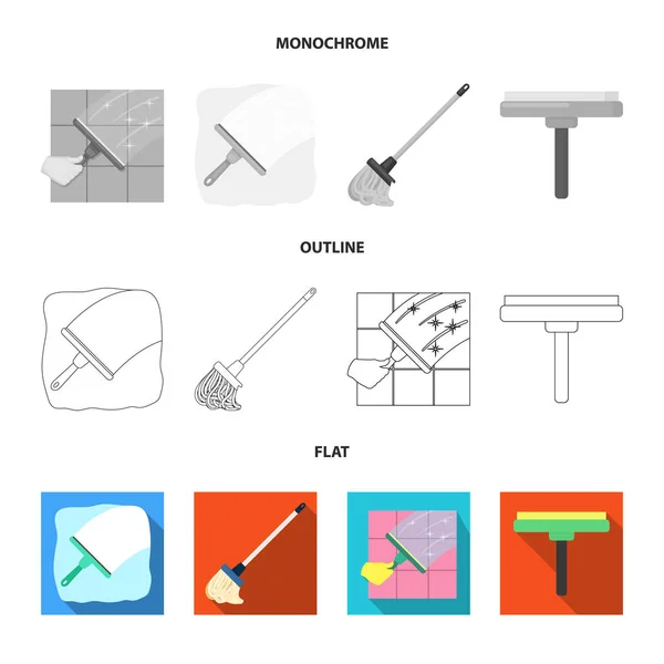 Diseño vectorial del logotipo de fregona y escoba. Set de trapeador e ilustración de vectores de stock más limpios . — Vector de stock