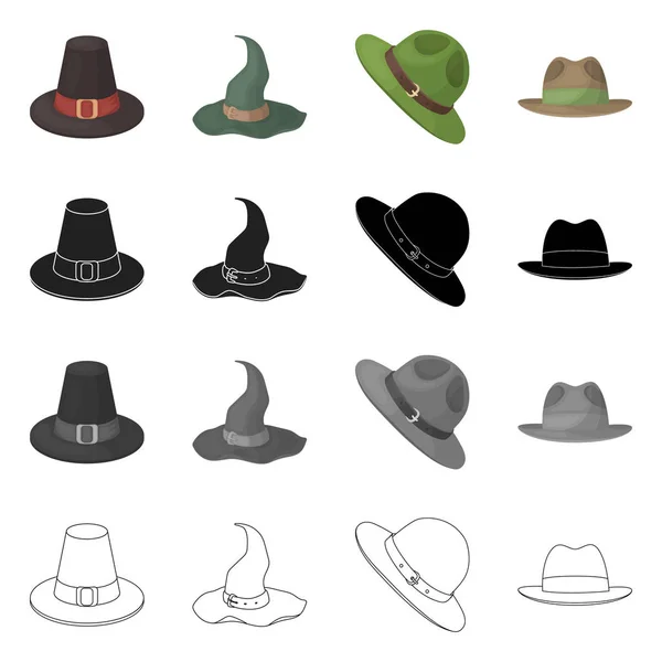 Vector ontwerp van hoed en dop teken. Verzameling van vector-pictogram voor hoed en model voor de voorraad. — Stockvector