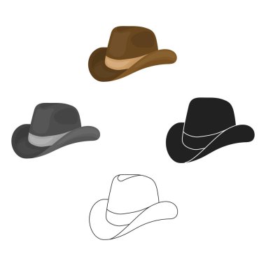 Karikatür kovboy şapka simgesi, siyah tarzı beyaz arka plan üzerinde izole. Patriot gün sembolü stok vektör illüstrasyon.