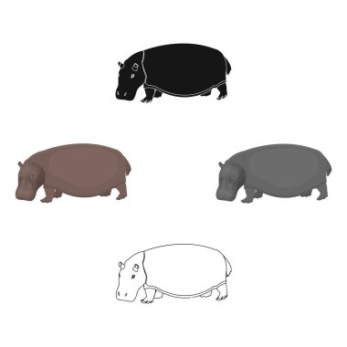 Su aygırı, çok yönlü artiodactyl bir hayvan. Karikatür Afrika büyük su aygırı tek simge, siyah tarzı vektör sembolü stok illüstrasyon web.