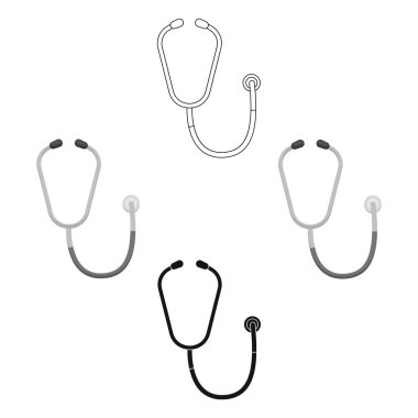 Karikatür stetoskop simgesi, beyaz arka planda izole siyah tarzı. Veteriner Kliniği sembol stok vektör illüstrasyon.
