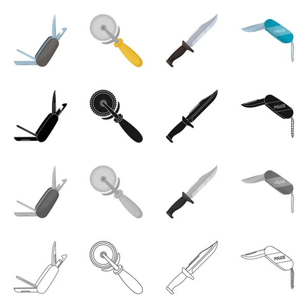 Ізольований об'єкт ножа і вирізаний логотип. Збірка ножа та символу плоского запасу для Інтернету . — стоковий вектор