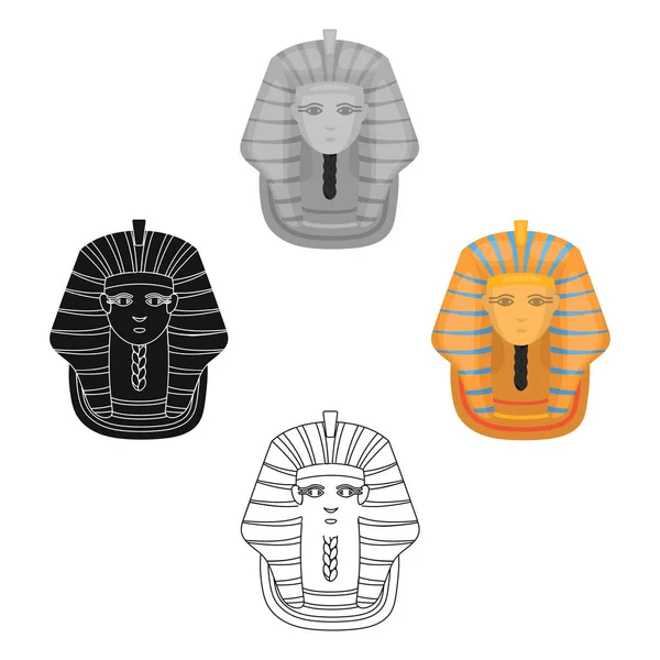 Pharaon s icône de masque d'or dans la bande dessinée, style noir isolé sur fond blanc. Illustration vectorielle du symbole Egypte ancienne . — Image vectorielle