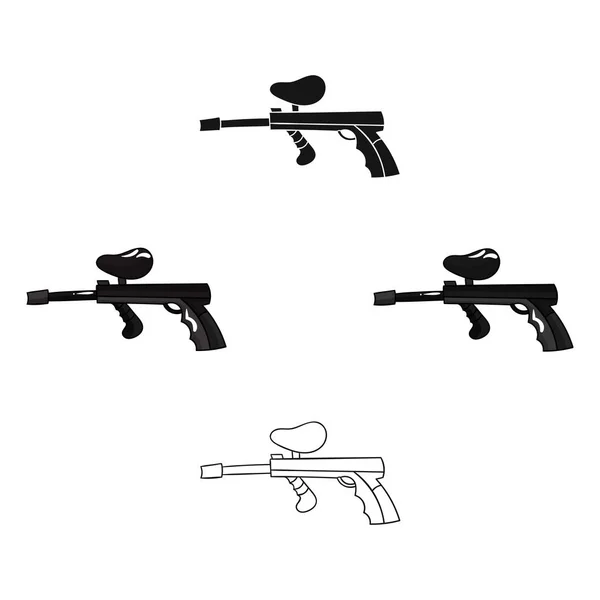 Icono de pistola Paintball en caricatura, estilo negro aislado sobre fondo blanco. Paintball símbolo stock vector ilustración . — Vector de stock