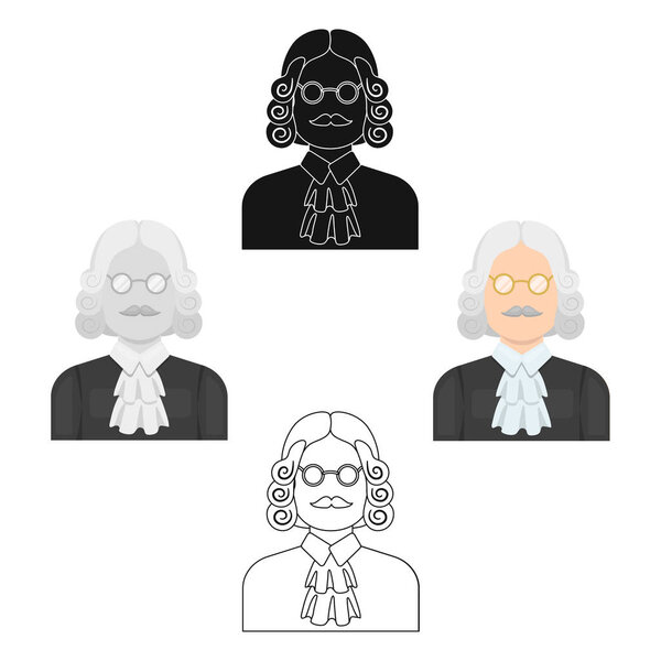 A judge in a wig and glasses. A person who makes a verdict to a criminal.Prison single icon in cartoon,black style vector symbol stock illustration.