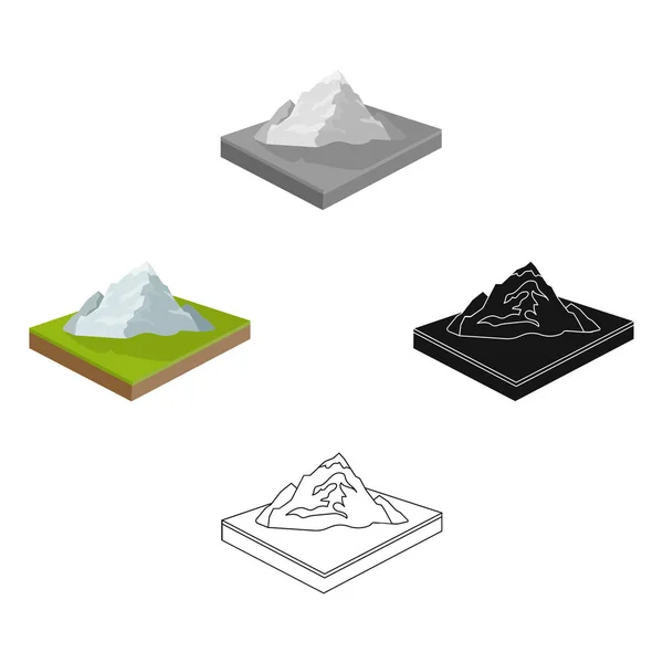 Гори, скелі та пейзажі. Рельєф і гори єдина ікона в мультфільмі, чорний стиль ізометричний векторний символ стокова ілюстрація веб . — стоковий вектор
